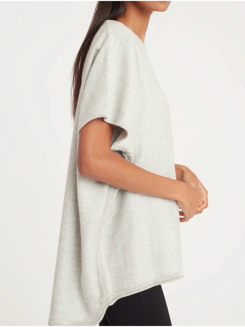 Cuyana Light Gray Wool Popover Short Sleeve Top